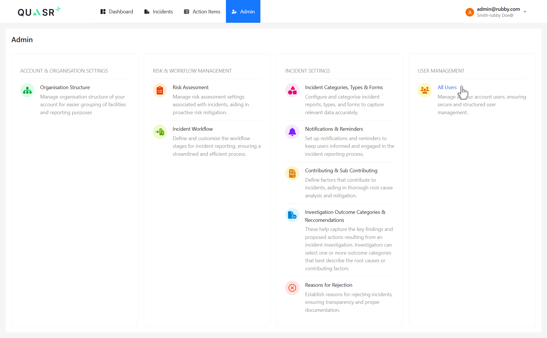 Accessing the Admin module.