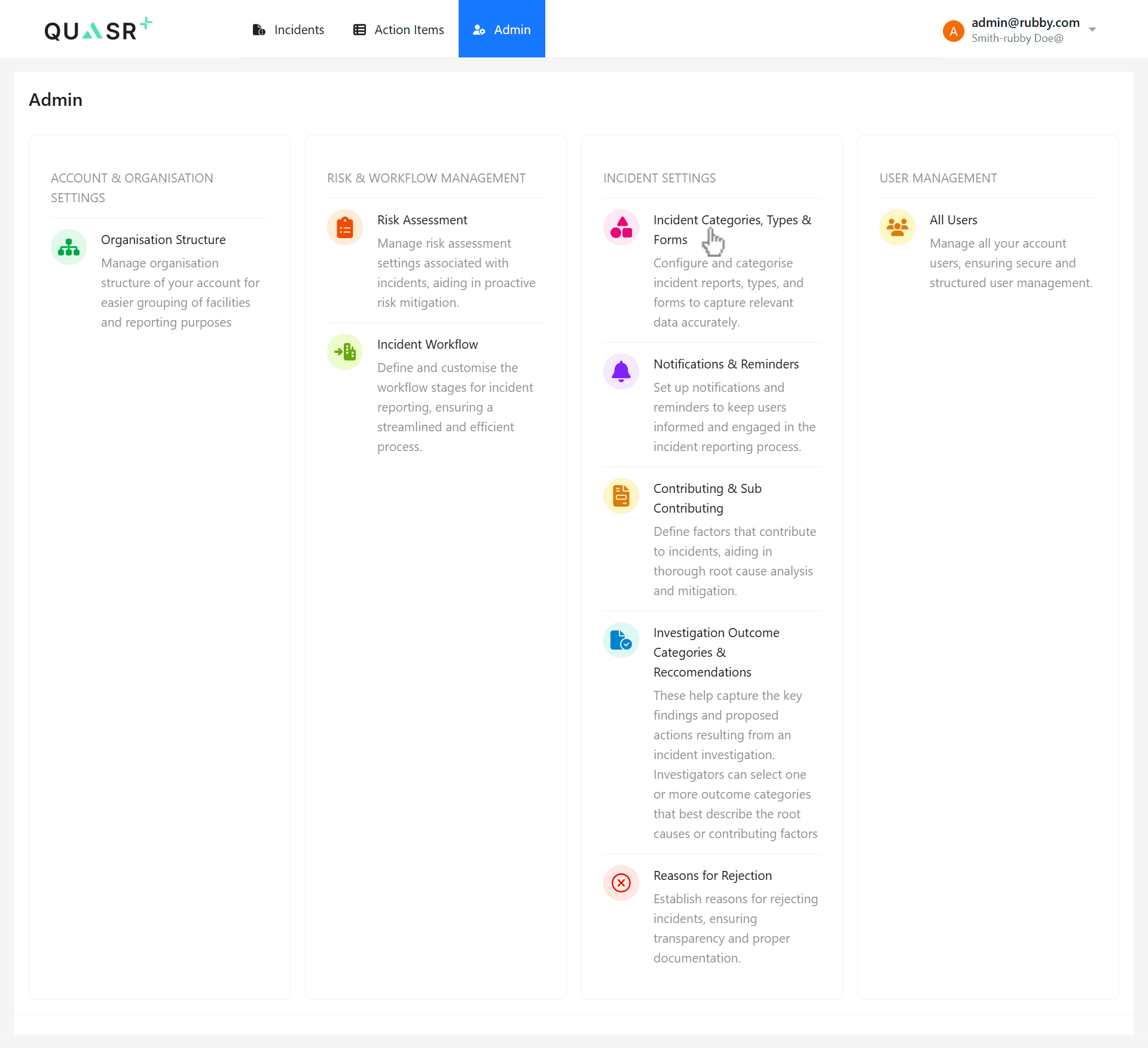 Incident Forms accessed from the Admin panel.