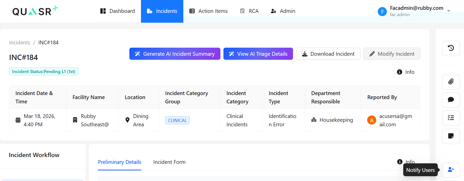 Notify Users feature 