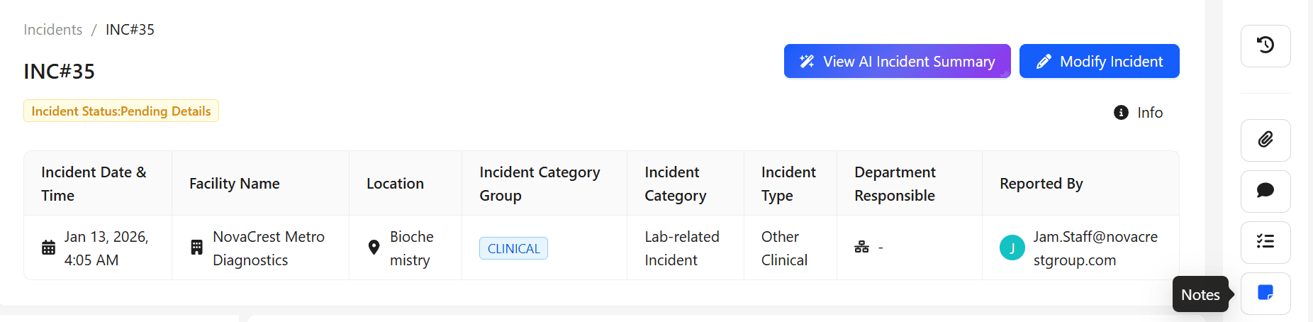 open the notes widget.