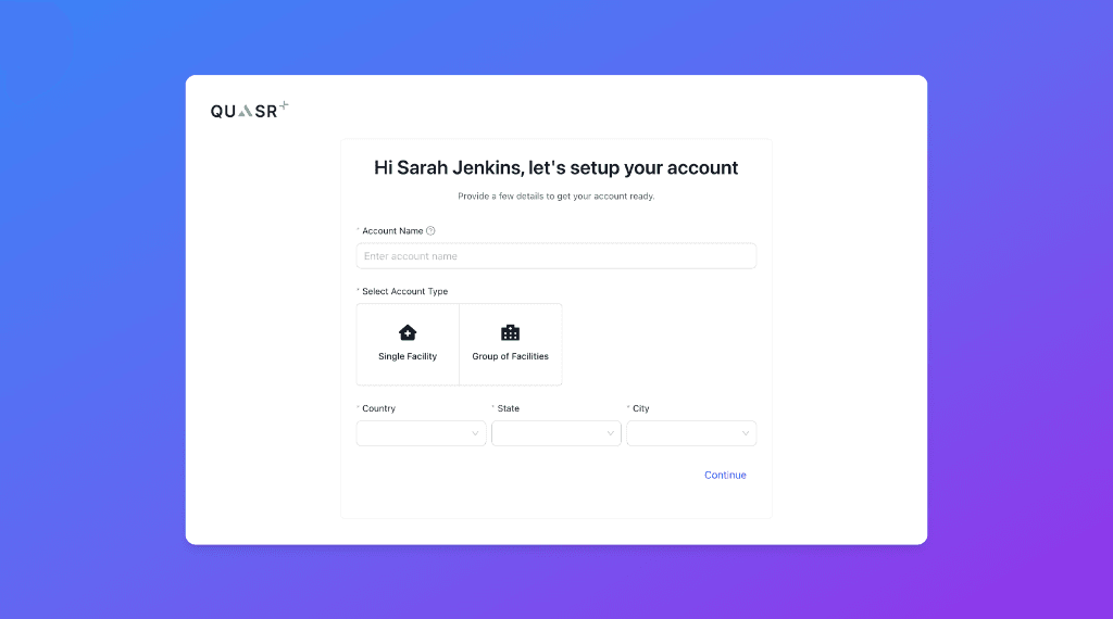 Account details onboarding form