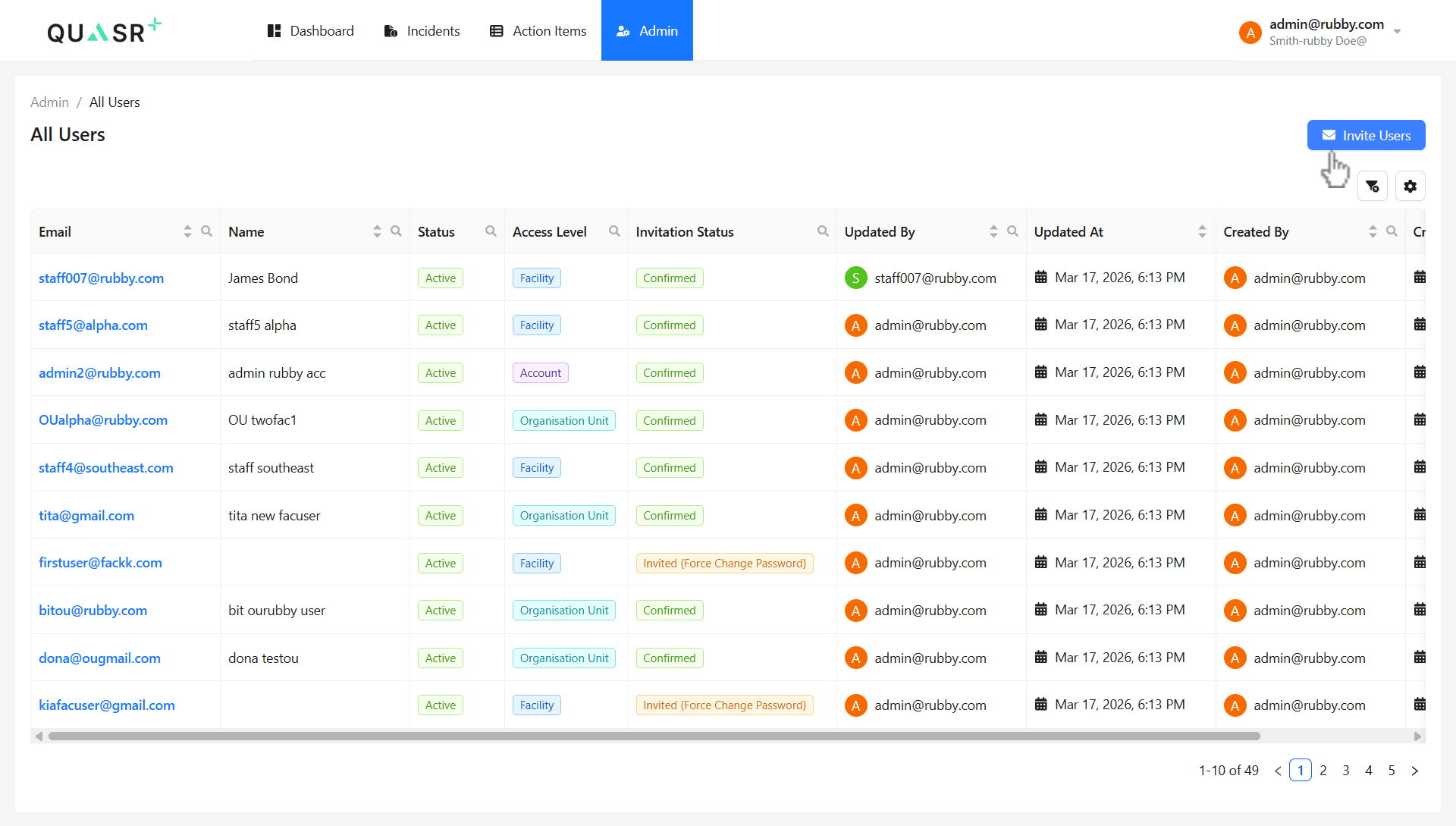 Click Invite Users to open the invitation form.