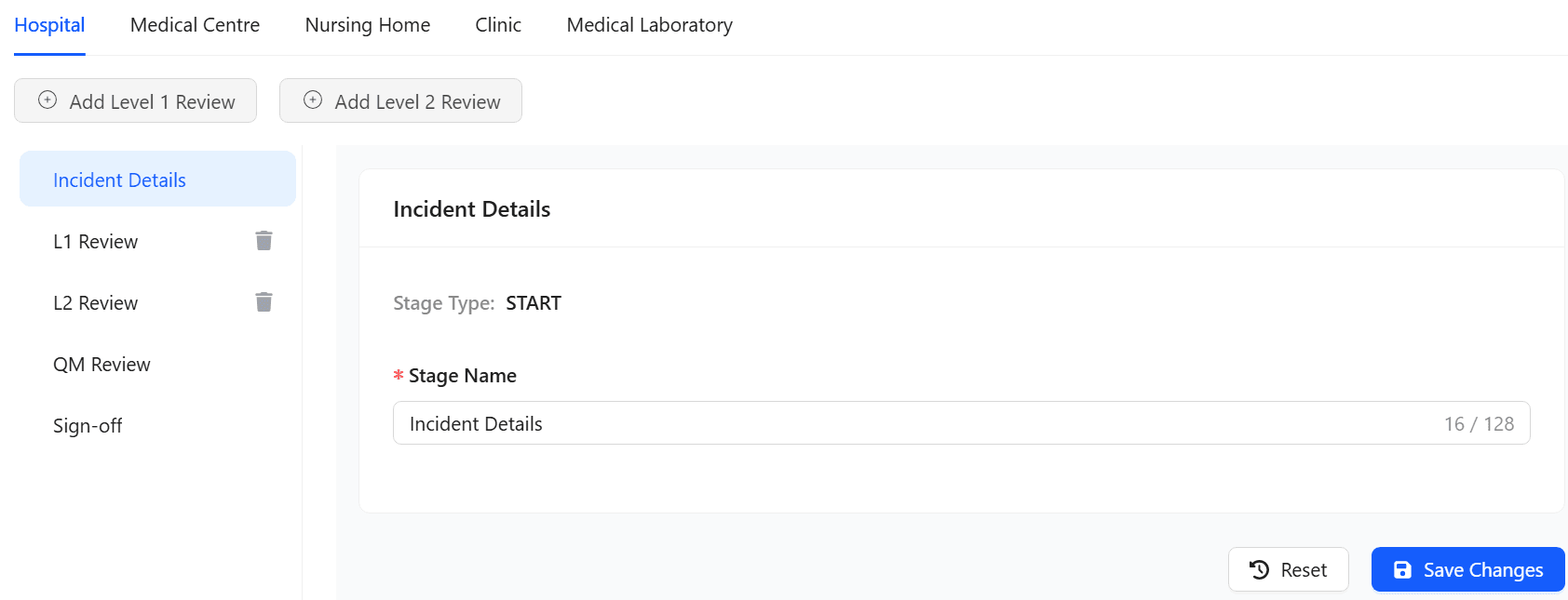 Incident Workflow configuration screen.