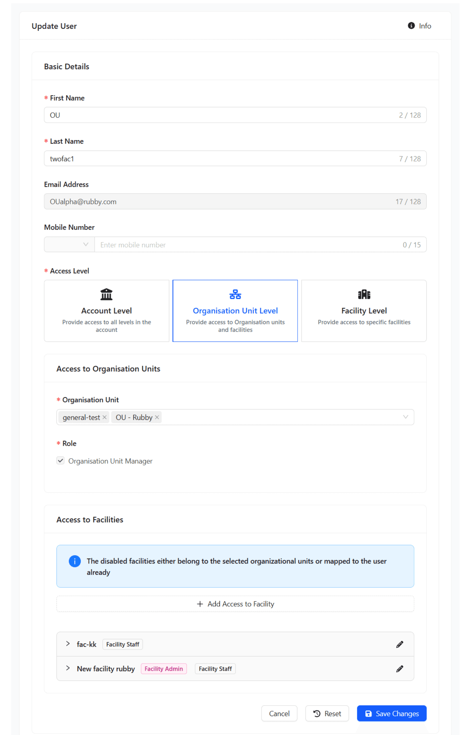 Organisation Unit Level.