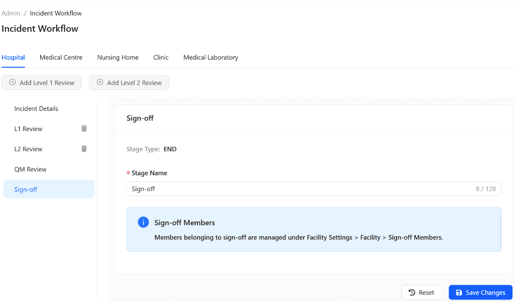 Configuring review stages.