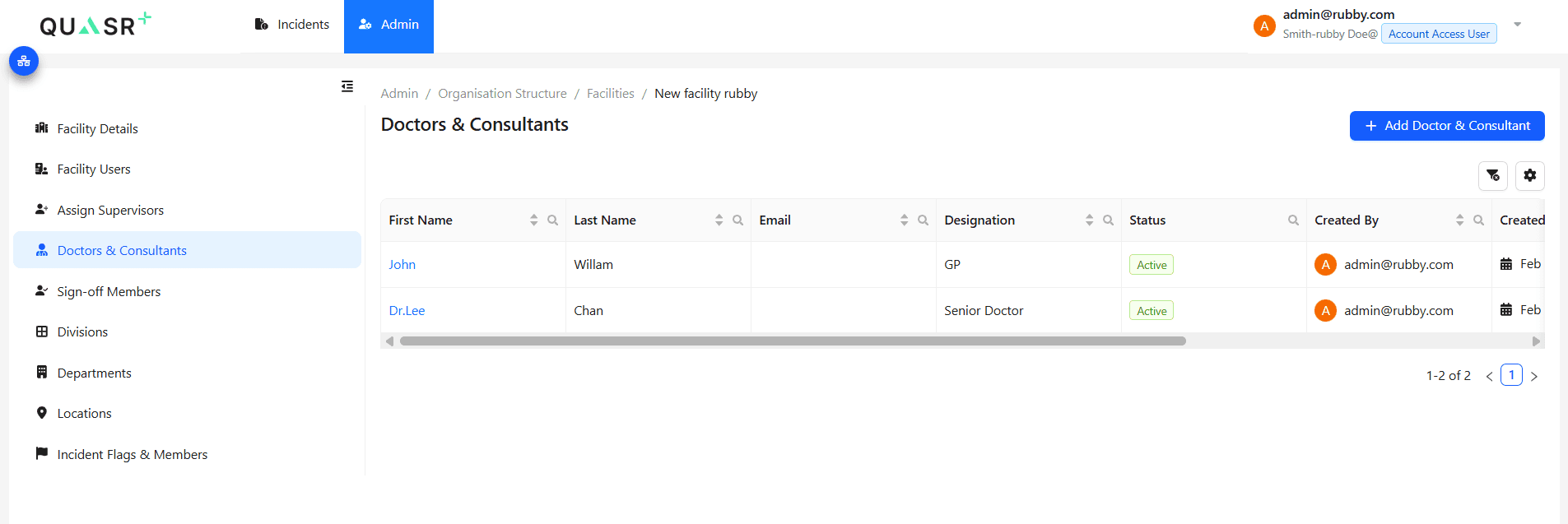 Add Doctors & Consultants