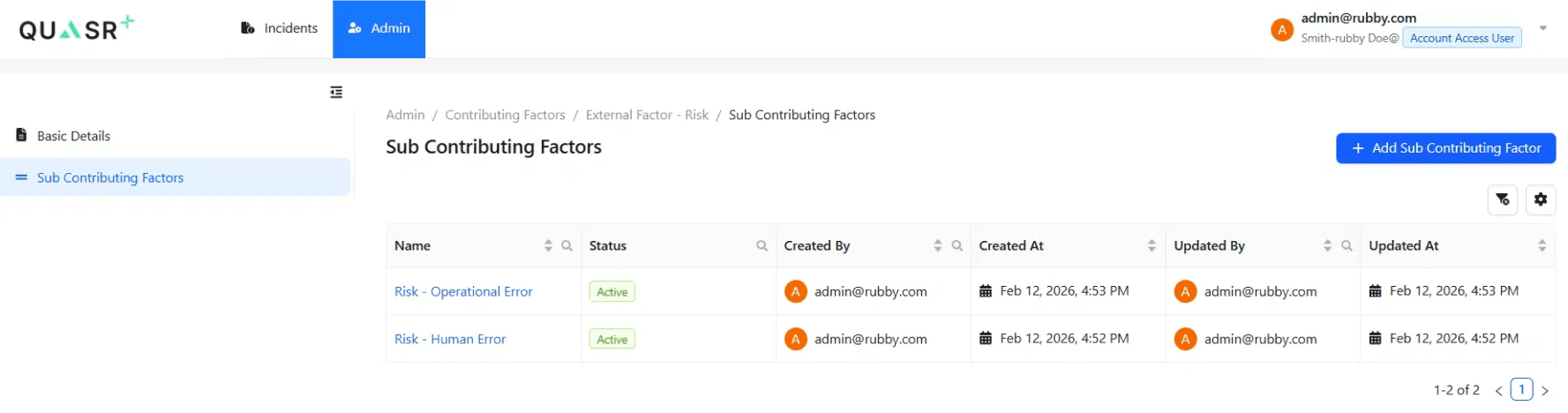 Save the Sub Contributing Factor details.