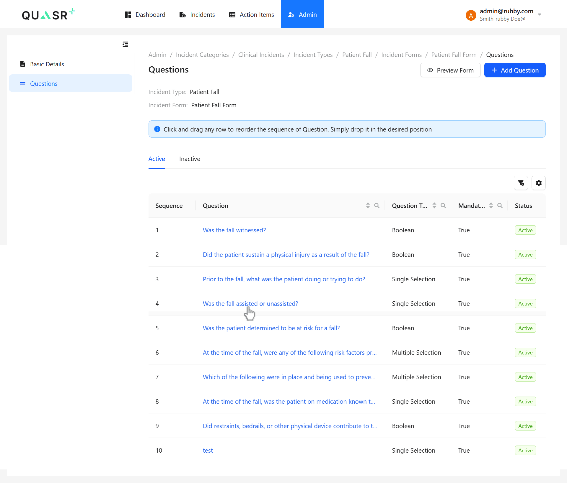 Manage and customize incident form questions.