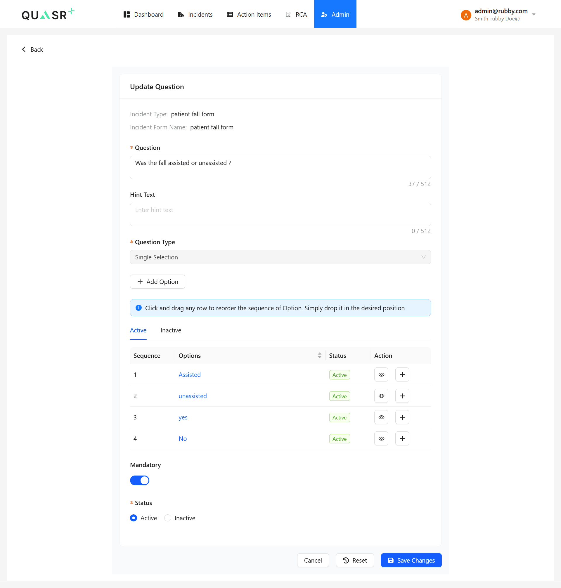 Configure conditional questions linked to specific options.