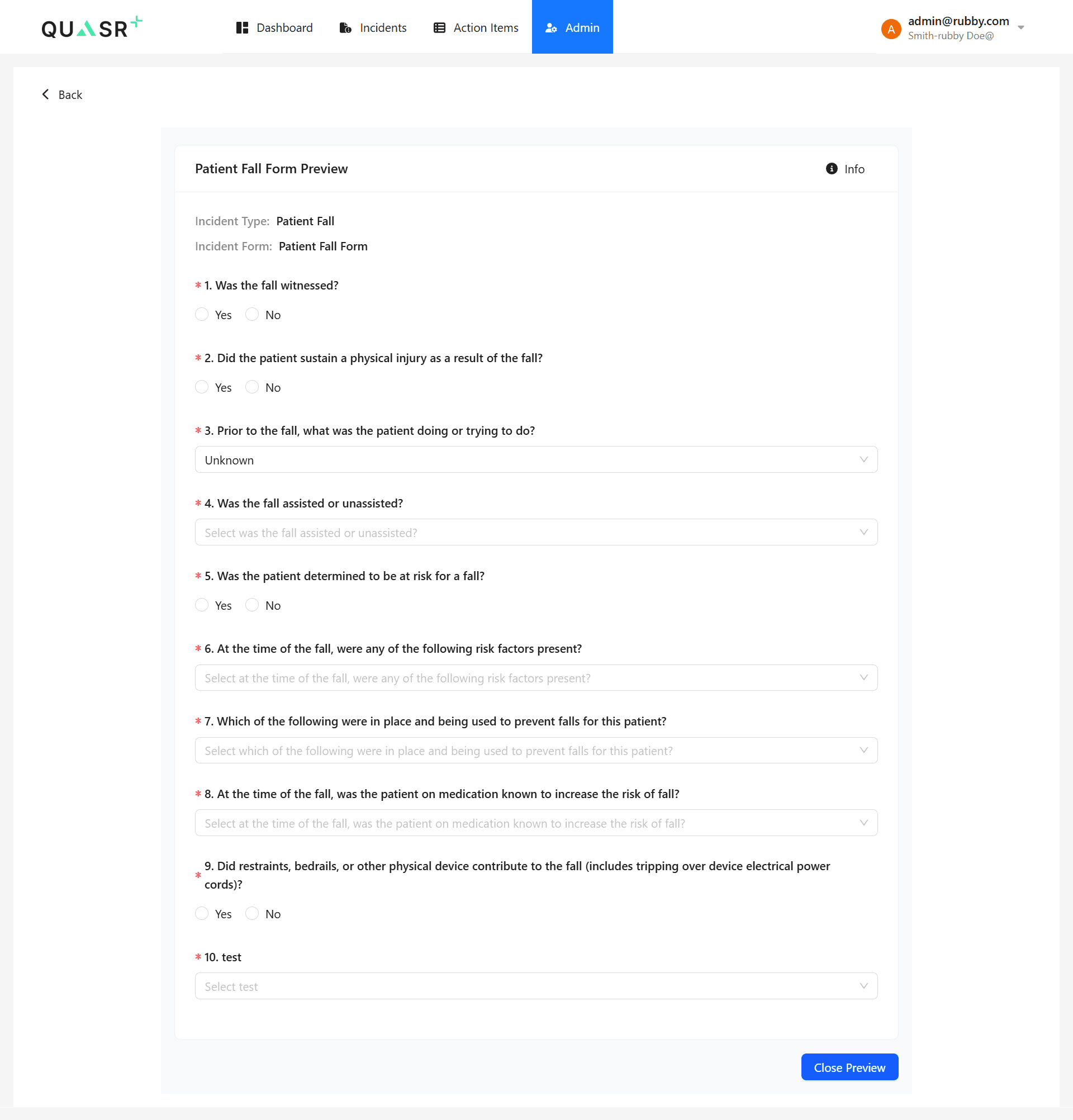 Preview Incident Form