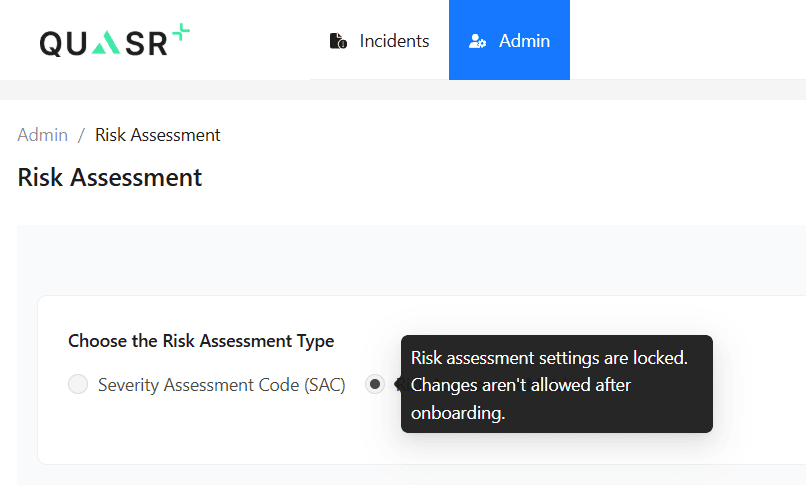 Risk Assessment Settings Locked