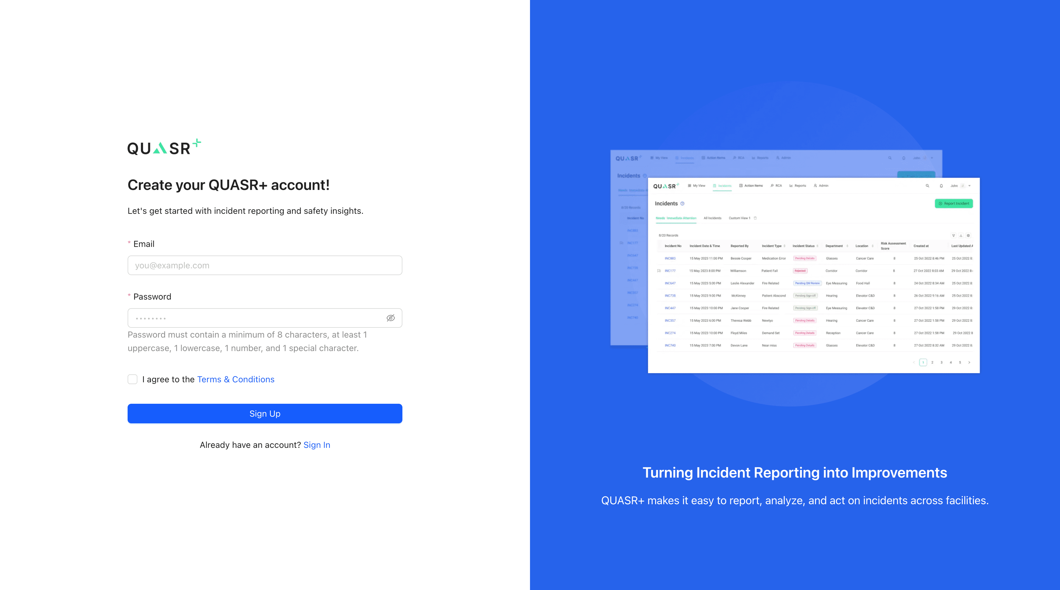 Navigate to Sign Up showing the registration form