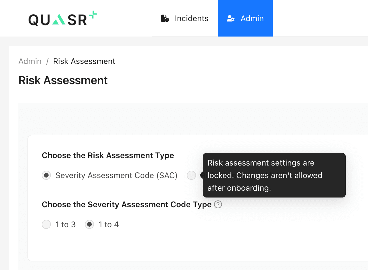 Risk Assessment Settings Locked