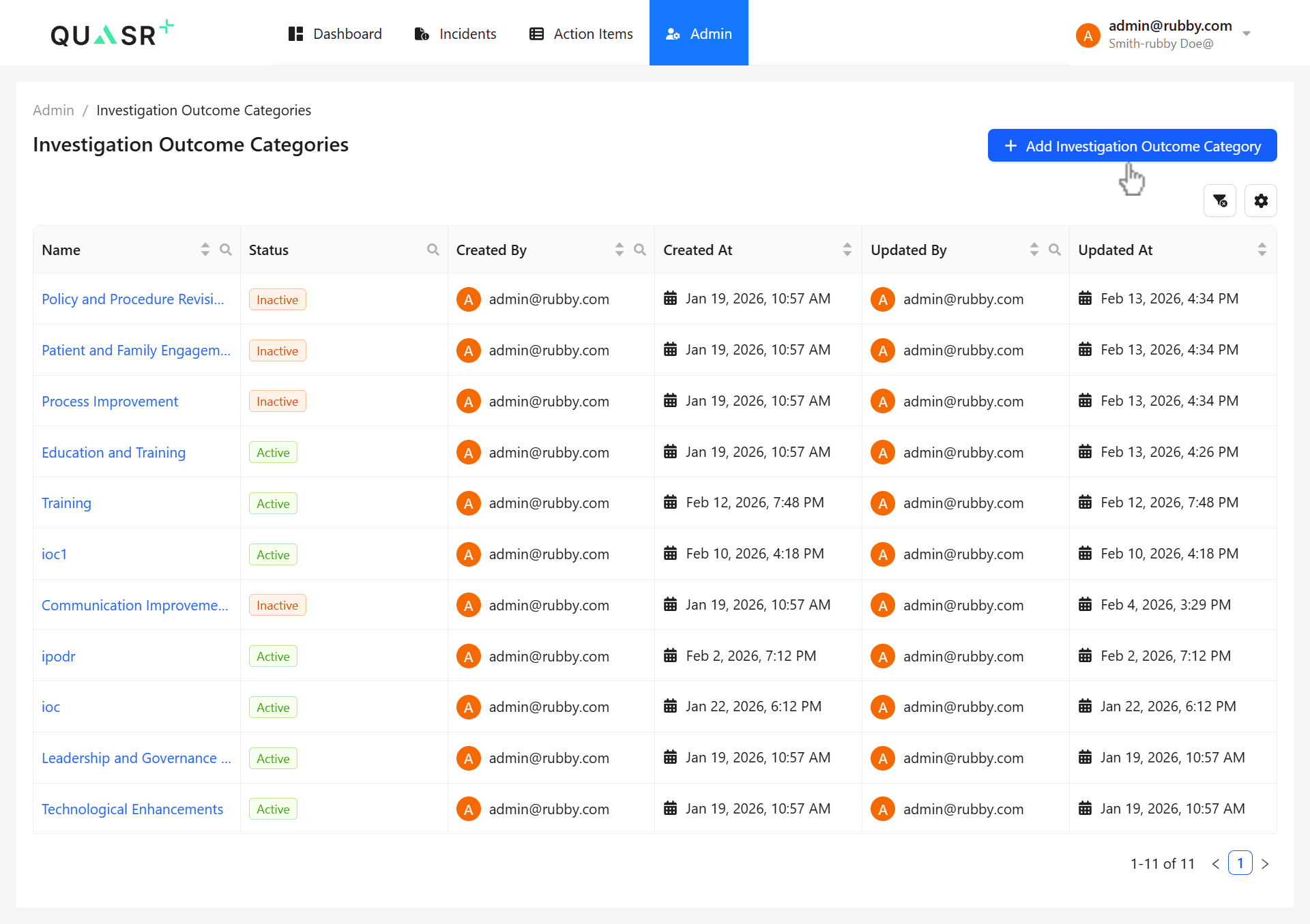 Click Add to create new outcome category.