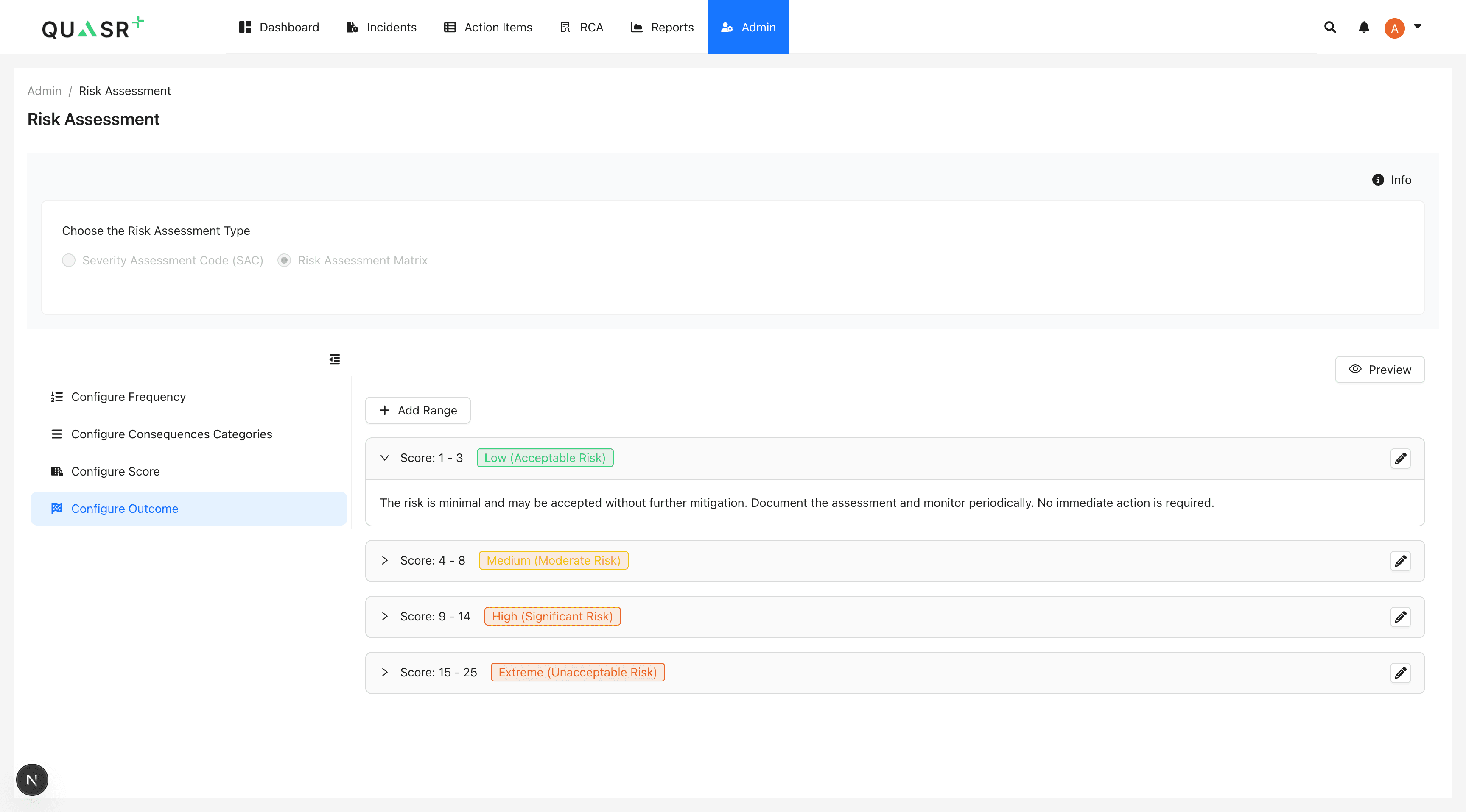 Select a matrix cell to modify its outcome.