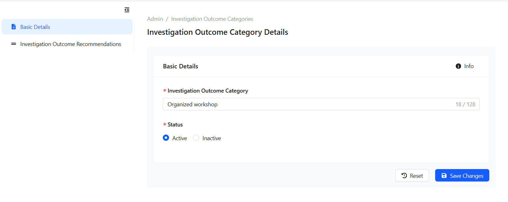Selecting a category to view details.