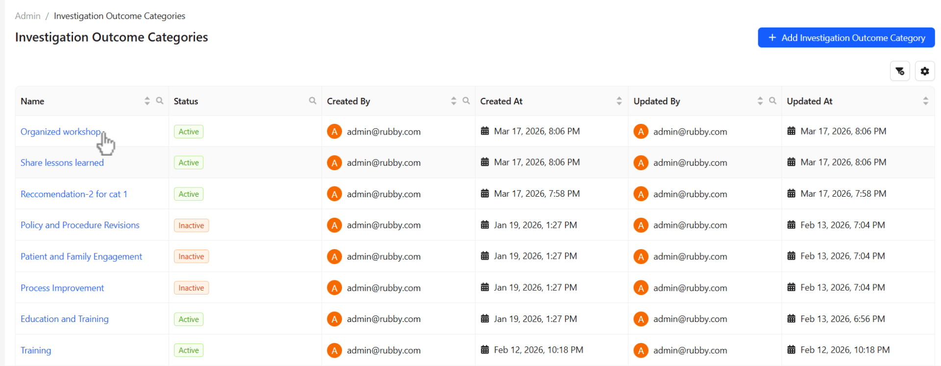 Selecting a category to view details.